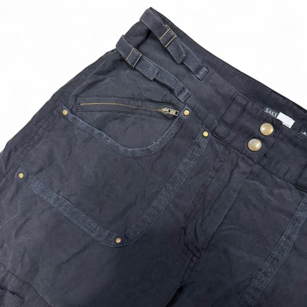 Saks Fifth Avenue Black Silk Cotton Blend Cargo Pants Utility Size 8 Womens Y2K - Picture 4 of 8